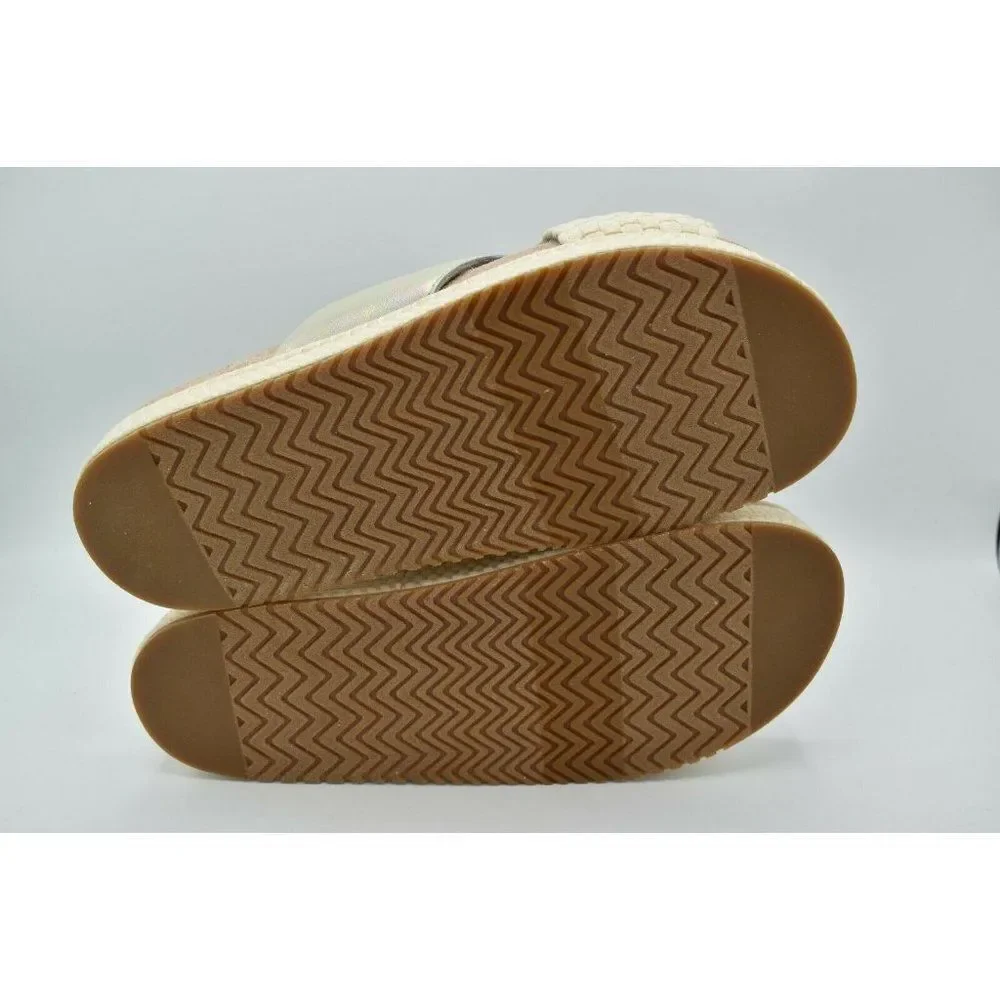 Toms Womens Size 9 Silver Iridescent Leather Woven Trim Paloma Platform Slide‎